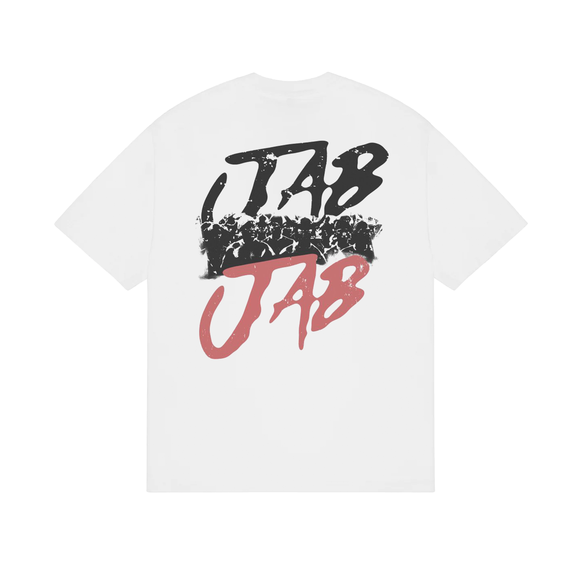 Back graphic of RUDEBWOY JAB JAB TEE white Caribbean streetwear shirt
